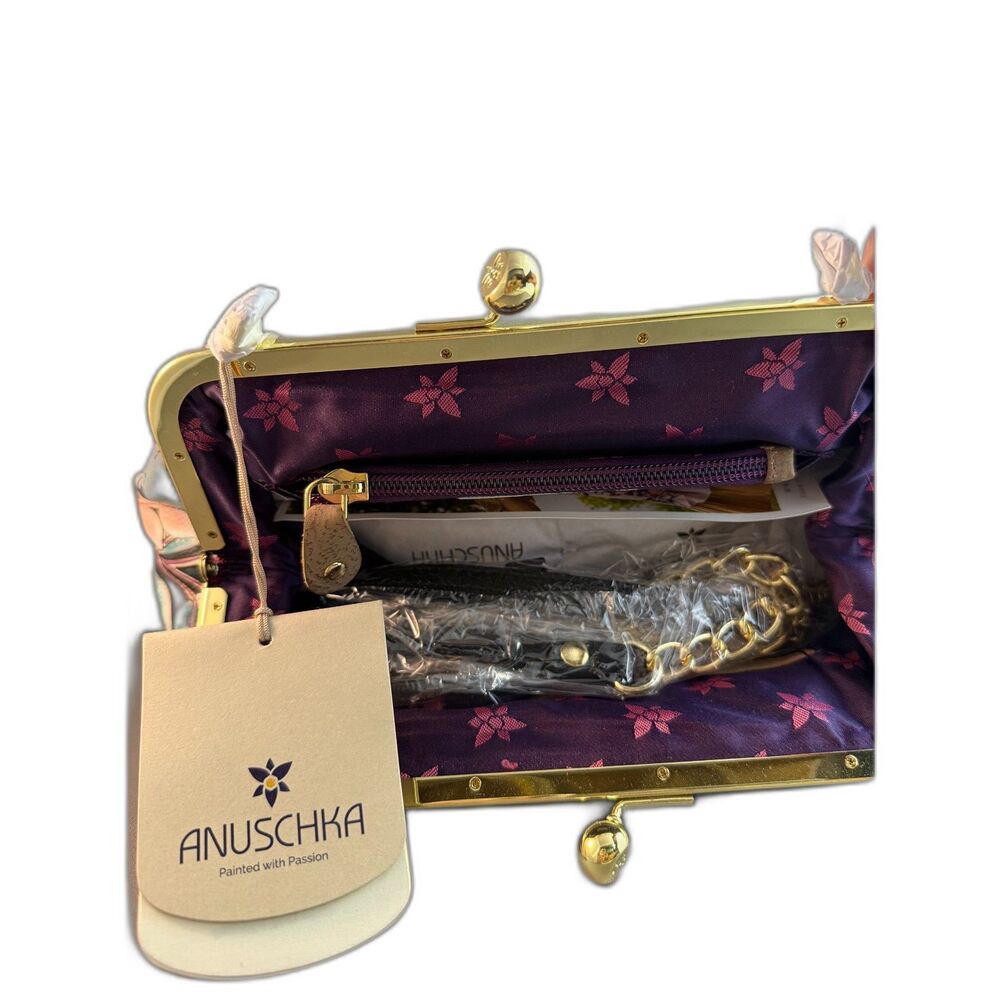 NWT Anuschka Jungle Kiss Lock Handbag Gold Strap– Genuine Hand-Painted Leather - Picture 3 of 6